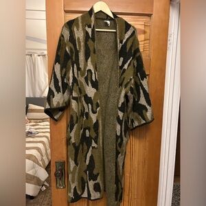 Akemi and Kin Anthropologie Olive Green & Black Camouflage Knit Cardigan